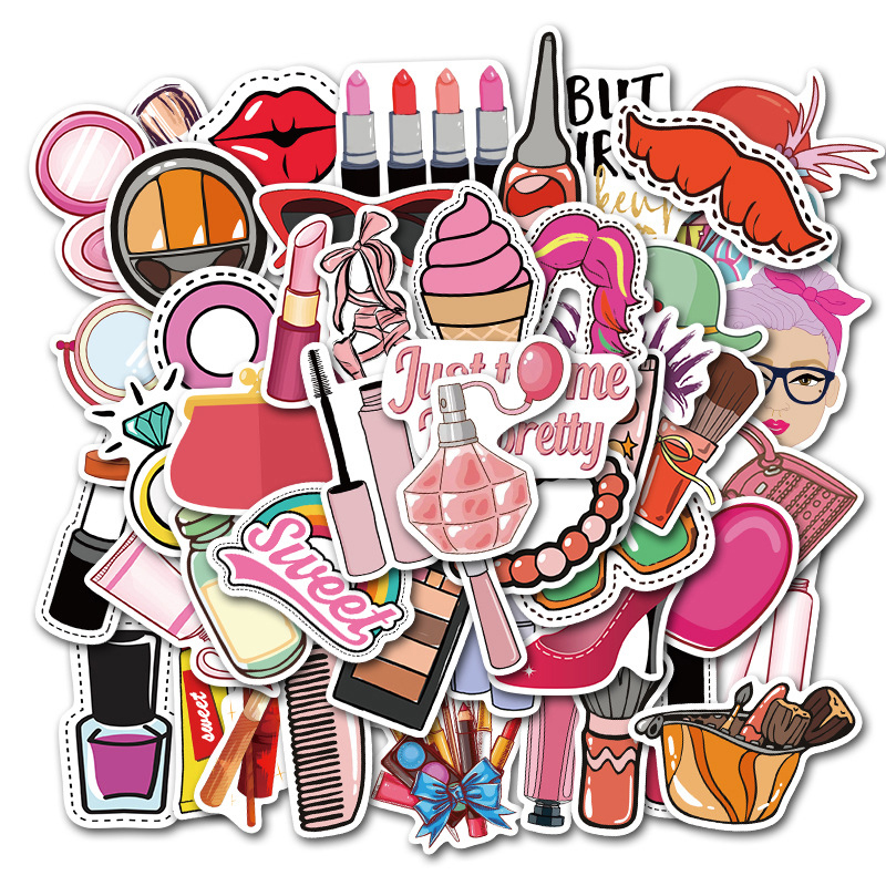 50pcs/Set Girls Making Up Things Stickers Luggage Phone Laptop Graffiti Lipsticks Waterproof Decals Computer Sticker