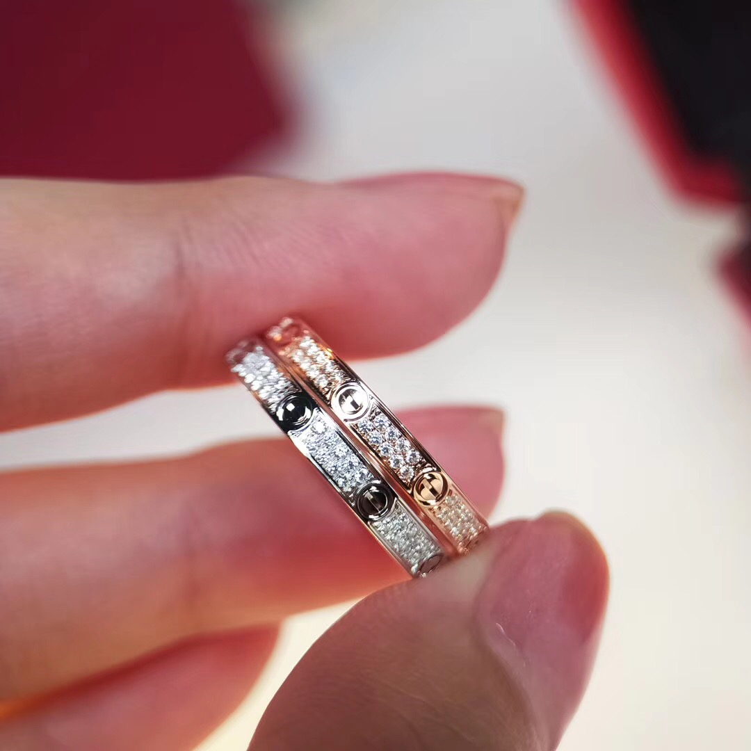 2020 Early Spring New S925 Silver Gold-Plated Screw Full Diamond Ring White Gold Rose Gold Fashion Women Accessories Couple Ring-image
