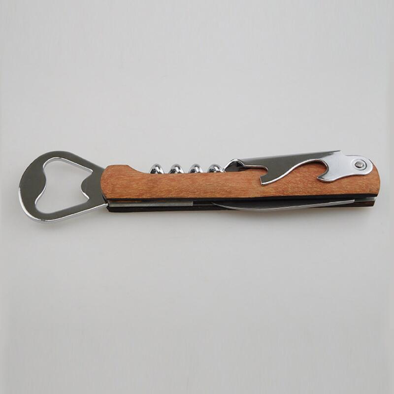 Wood Handle wine opener Stainless Steel Hand-Held Deluxe Bottle Opener Corkscrew Double Hinge Waiters Wine Bottle Opener LX6394