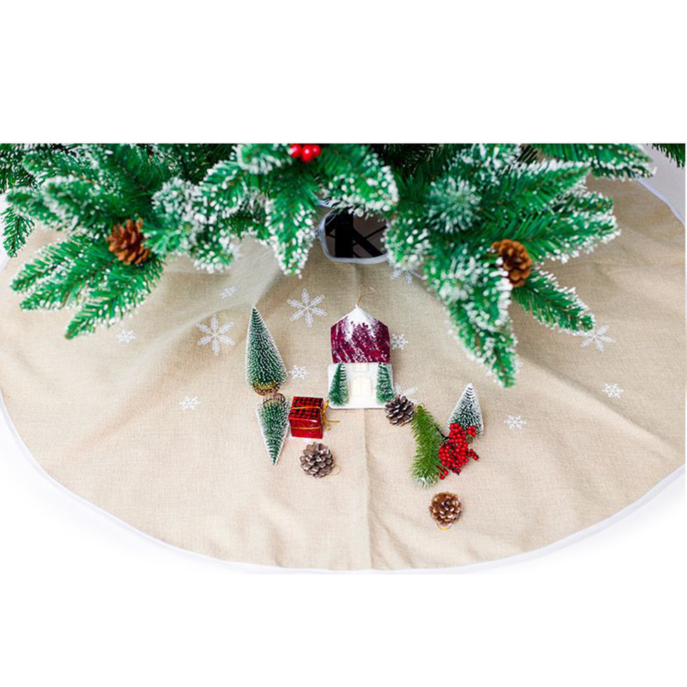 1Pc 120cm Christmas Tree Skirt Snowflake Pattern Round Xmas Tree Skirt Aprons Home Decor Festive Christmas Supplies Red Beige