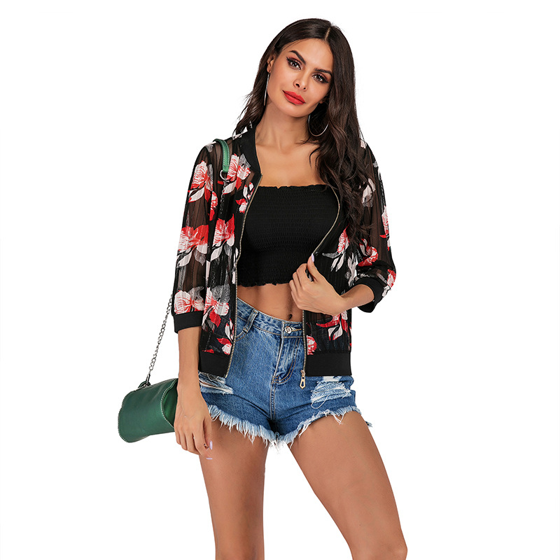 2019 summer new large size women' printing sunscreen shirt jacket female light zipper shirt Q341, Black
2019 summer new large size women' printing sunscreen shirt jacket female light zipper shirt Q341, Black