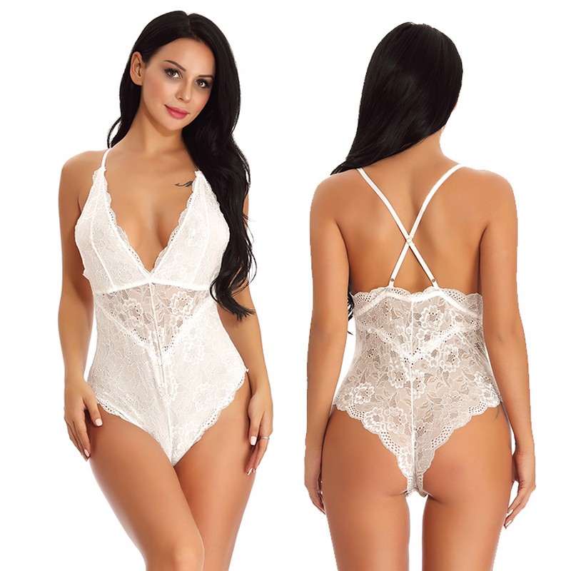 Women's S-XXL Multicolor Backless Floral Lace Padded cups Mesh Teddy with Criss-cross Adjustable Straps Underwear Sleepwear Lingerie Teddies