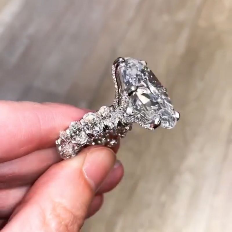 Classic Six Claw Big Diamond Ring Vintage Jewelry 925 Sterling Silver White Topaz Oval Cut CZ Gemstones Eternity Women Wedding Band Ring