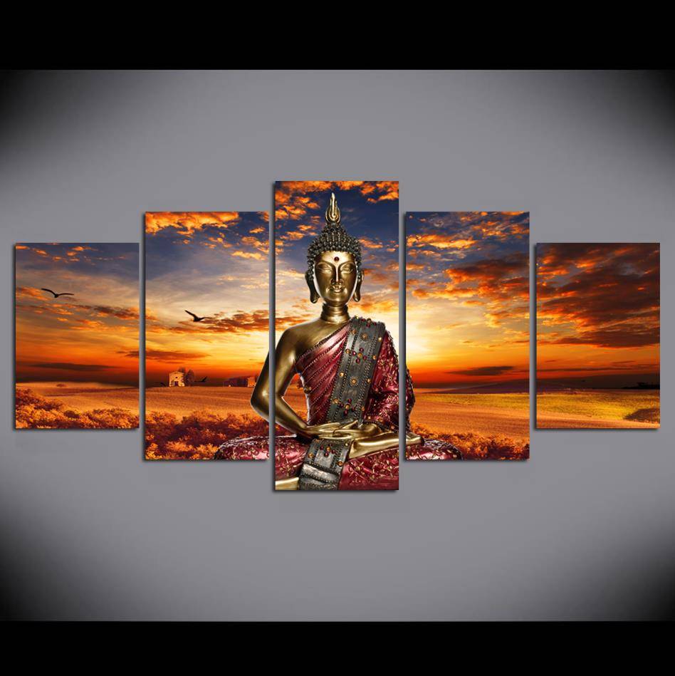 5 Pieces No Frame Beautiful Sunsuet Buddha Oil Paintings Modern Buddha Wall Art Canvas Painting Wall Art