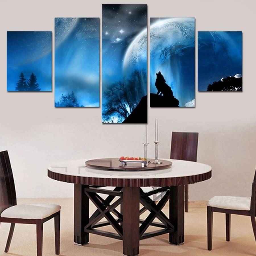 5pcs/set Unframed Wolf Shadow and Moon HD Print On Canvas Wall Art Picture For Home and Living Room Decor