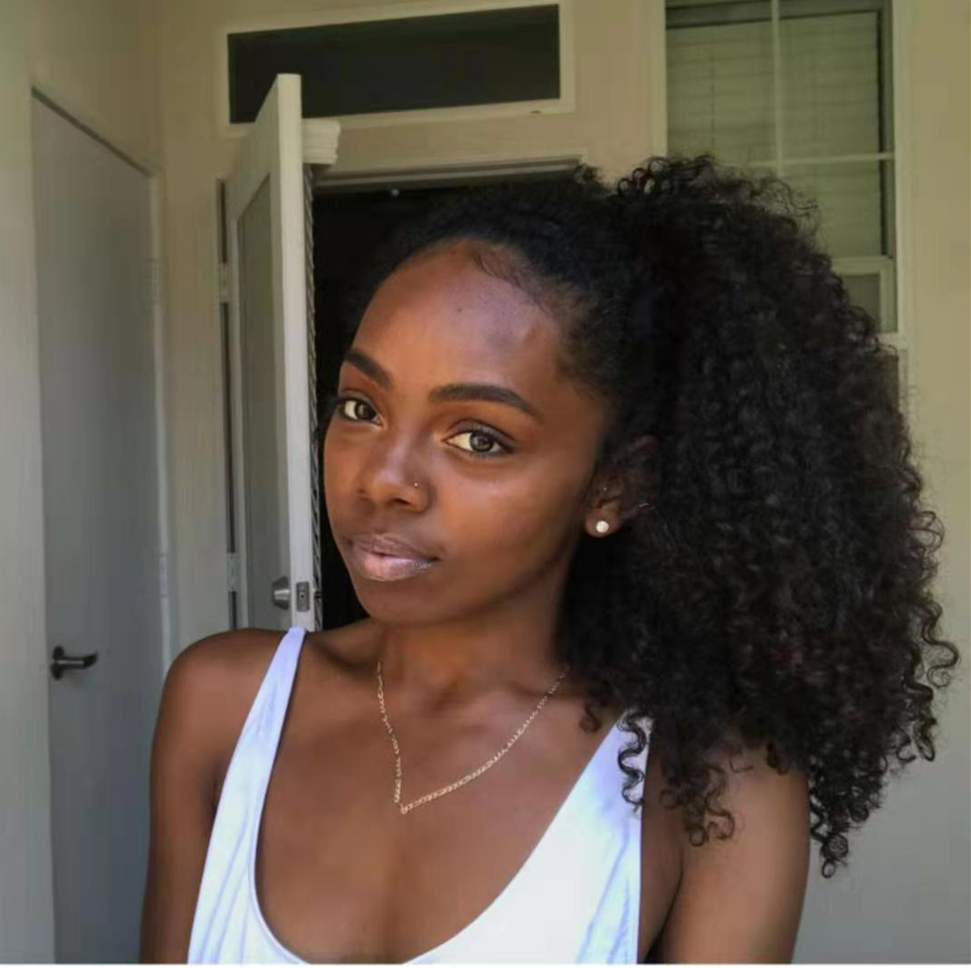 Natural curly ponytail ,African american kinky curly human hair ponytail hairpiece wrap around with black drawstring Free parting 120g