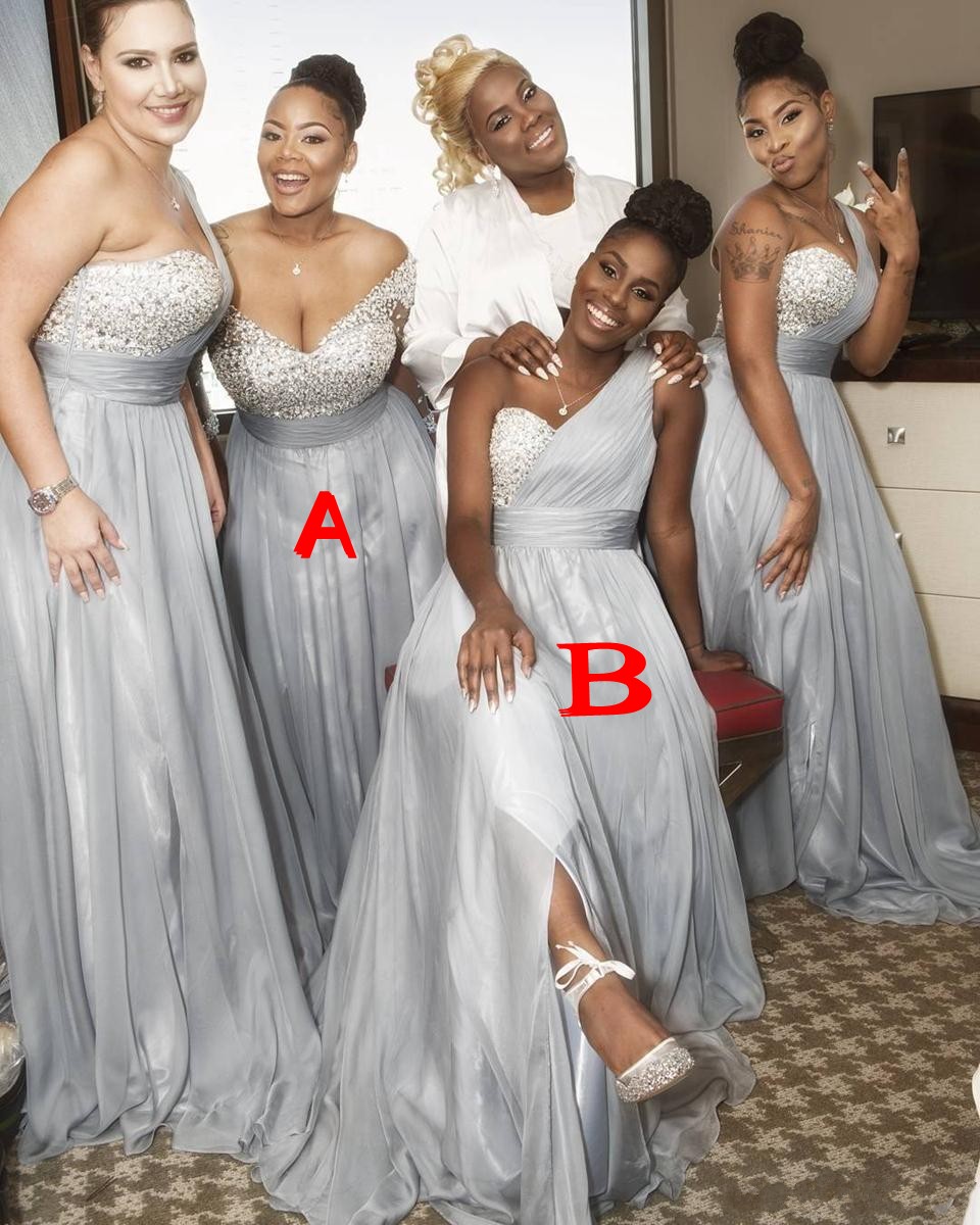 One Shoulder Silver African Bridesmaid Dresses Beaded Chiffon A Line Maid of Honor Dresses Black Girl Wedding Guest Wear
One Shoulder Silver African Bridesmaid Dresses Beaded Chiffon A Line Maid of Honor Dresses Black Girl Wedding Guest Wear