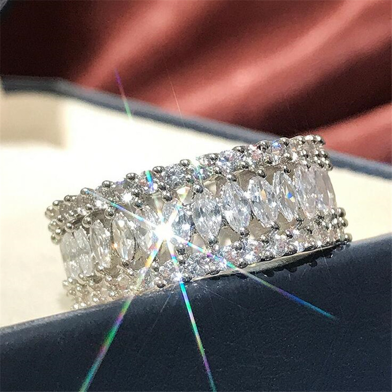 Marquise White Sapphire Sterg Sier Women's Wedding Band Ring
