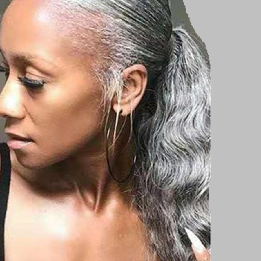 Water Wavy grey Drawstring poni tail hair piece wet wavy women ponytail clip in hair extension 100g120g140g