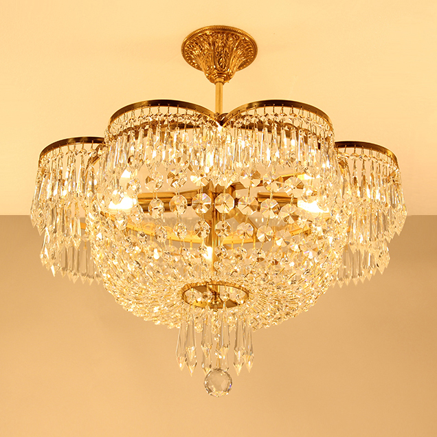 Modern 100% Brass Crystal Chandelier LED Light Romantic French Copper Chandeliers Lights Fixture Bedroom Living Room Home Indoor Lighting