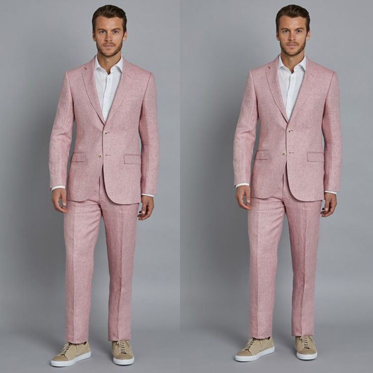 Handsome Pink Mens Prom Tuxedos Suits Notched Lapel Two Button Groom Wear Wedding Suits Party Blazer (Jacket+Pants)