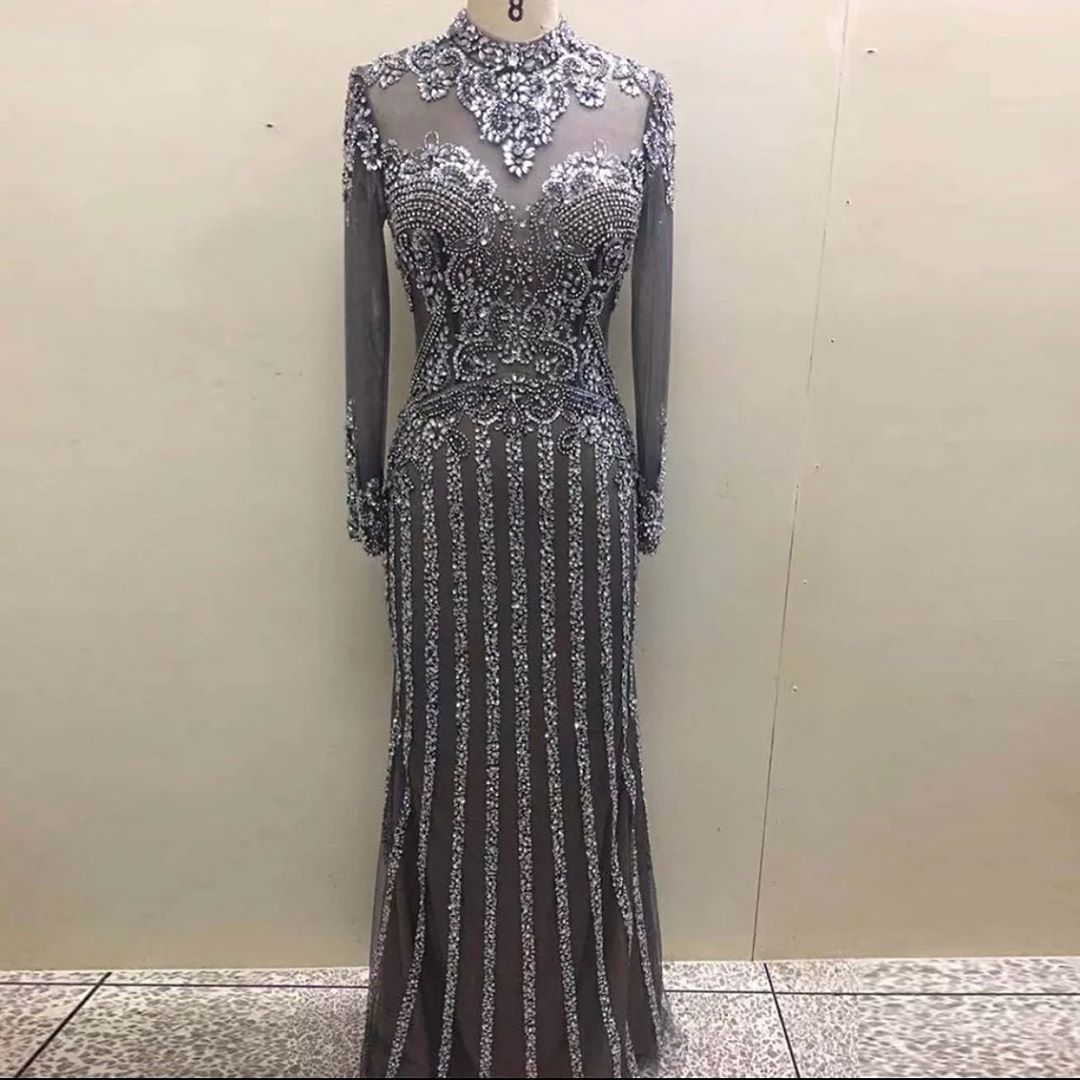 2020 Aso Ebi Arabi Silver Luxurious Mermaid Evening Dresses Beaded Crystals Prom Dresses Sexy Formal Party Second Reception Gowns ZJ222