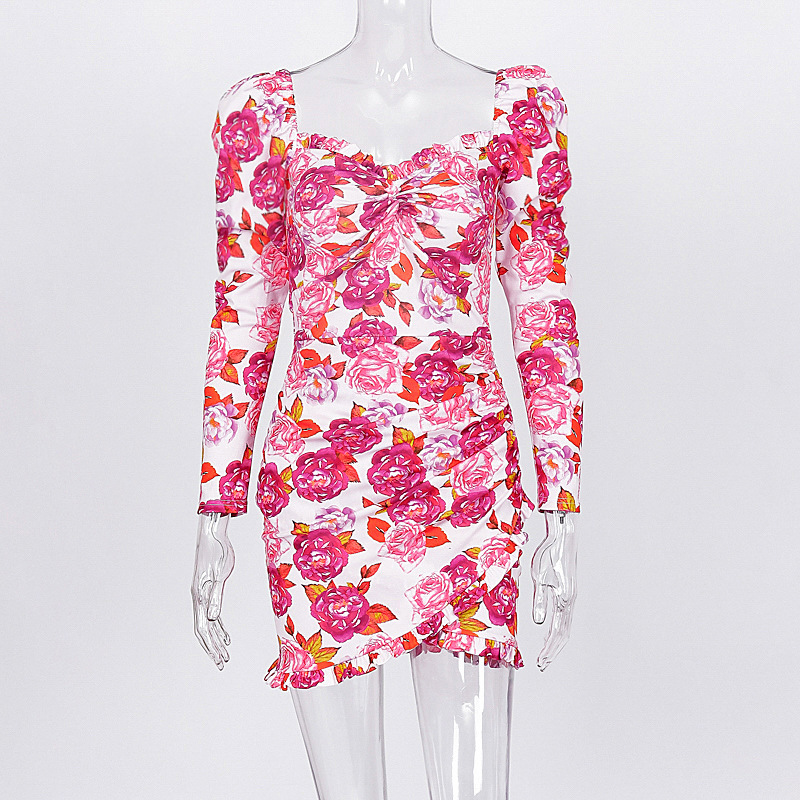 Cryptographic Elegant Women Floral Dresses Backless Long Sleeve Anomalistic Hem Fall 2019 Wrap Dresses Vintage Pink Dresses Lady T200416