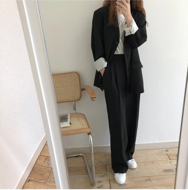 Stylish Plus Size Womens Pant Suit Set With Oversized Blazer Tailored For Comfort And Elegance