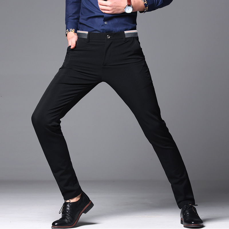 Mens Casual Pant Male Business Trousers Classic Dress Pant Straight Full Length Fashion Pant Blue and Black Size 2838 V191026