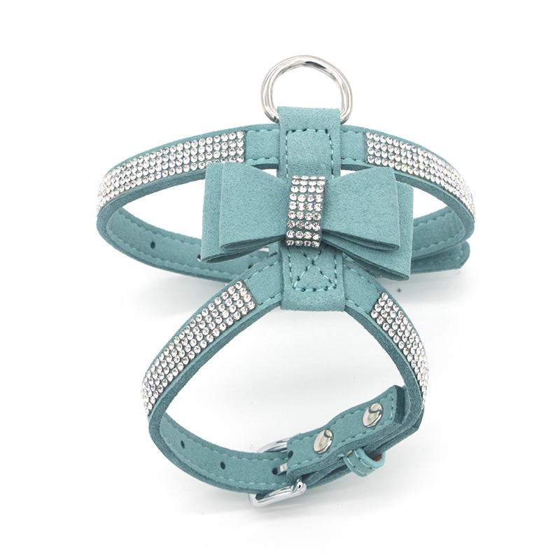 Soft Suede Dog Harness Pet Vest Adjustable Shining Diamonds Bow Rhinestone Pet Cat Collar Harnesses For Small Medium Dogs Pet Product