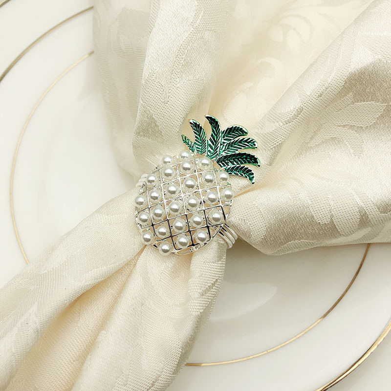 gold silver pineapple with pearls napkin ring wedding holiday decoration family candlelight dinner napkin holder 24 pcs