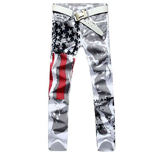 Longe Mens American USA Flag Printed Washed Jeans Pants White Fit Trousers, As pic
Longe Mens American USA Flag Printed Washed Jeans Pants White Fit Trousers, As pic