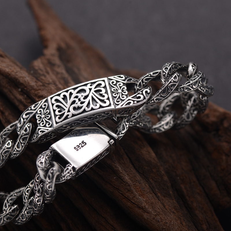 Link Chain 925 Sterling Silver colour Mens Personality Bracelet Thai Retro Domineering Punk Tide Bracelet Pattern Whip
