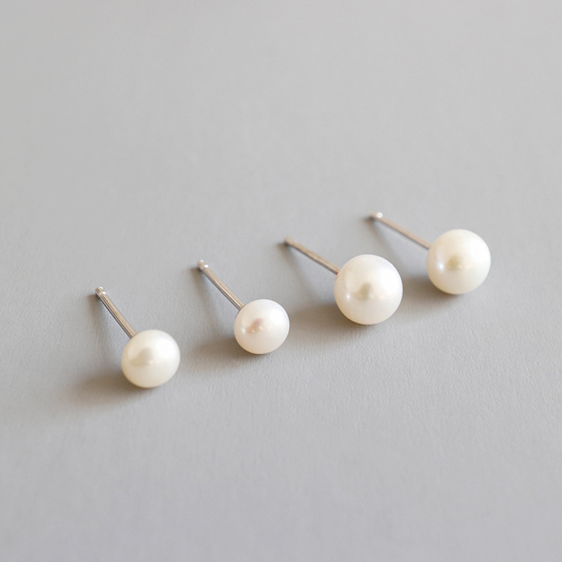 100% 925 Sterling Silver Jewelry 4.5MM 6MM Natural Freshwater Pearl Stud Earring For Women Girls Simple Female Wedding Earring