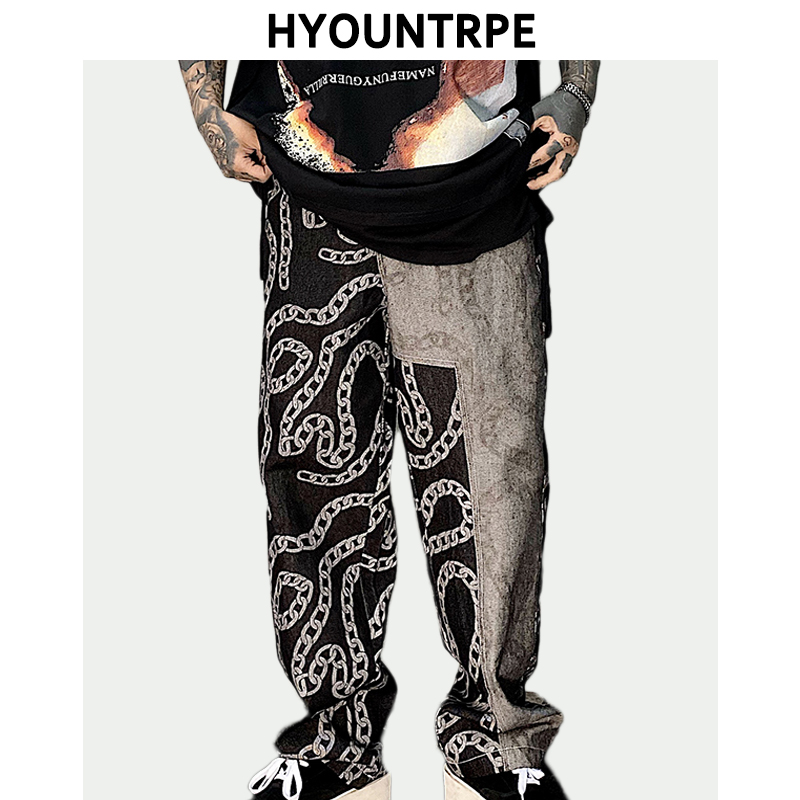 High Street Chain Printed Patchwork Denim Pants Mens Straight Zipper Trouser Hip Hop Streetwear Casual Loose Joggers Jeans Pants, Black
High Street Chain Printed Patchwork Denim Pants Mens Straight Zipper Trouser Hip Hop Streetwear Casual Loose Joggers Jeans Pants, Black