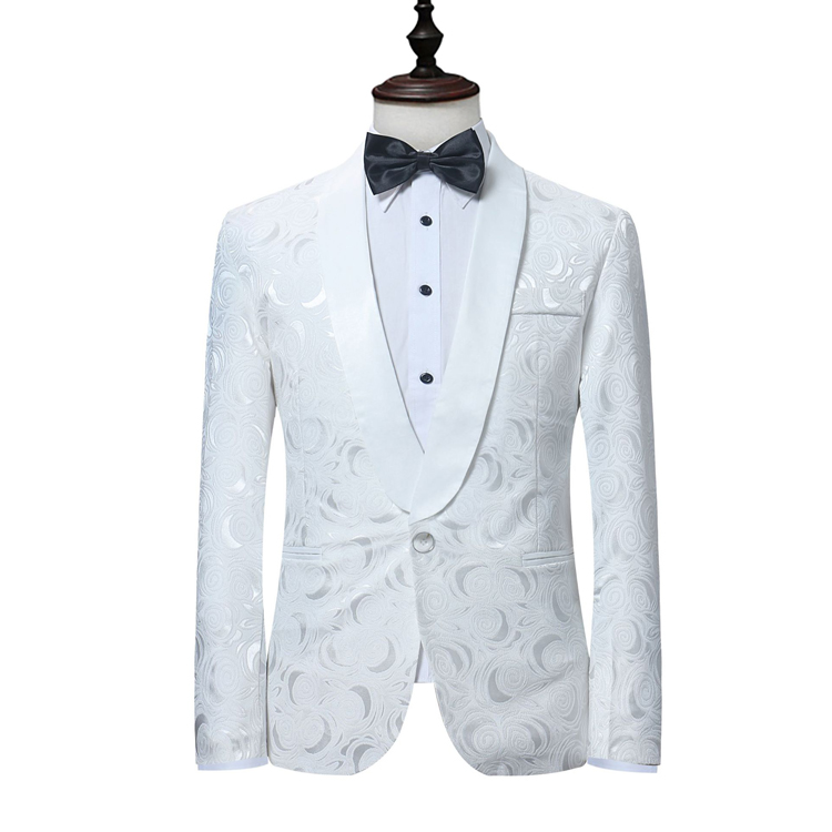Fashion Shawl White Lapel Groom Tuxedos Floral Pattern Men Suits Wedding/Prom Best Men Designer Jackets