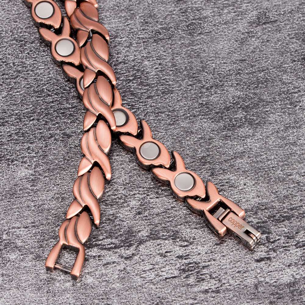 Vinterly Pure Copper Bracelets for Women Vintage Chain Health Energy Magnetic Bracelets & Bangles for Arthritis Women Jewelry