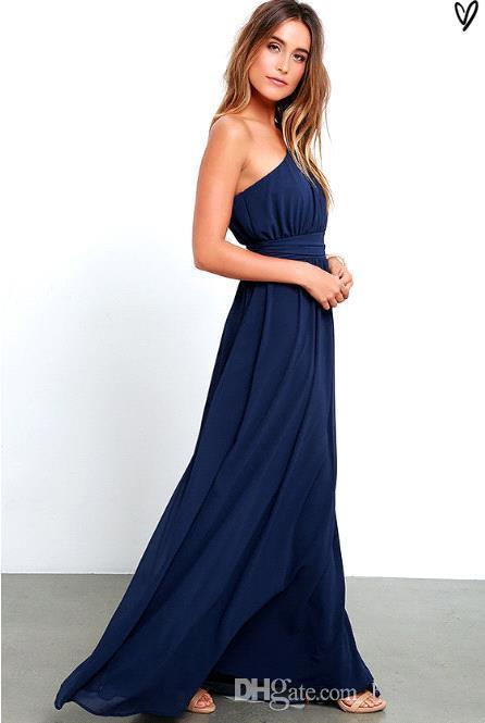 Western Boho Chiffon Navy Blue Long Cheap Bridesmaid Dresses One Shoulder A Line Ruched Ruffles Maid Of Honor Prom Gowns BA3598