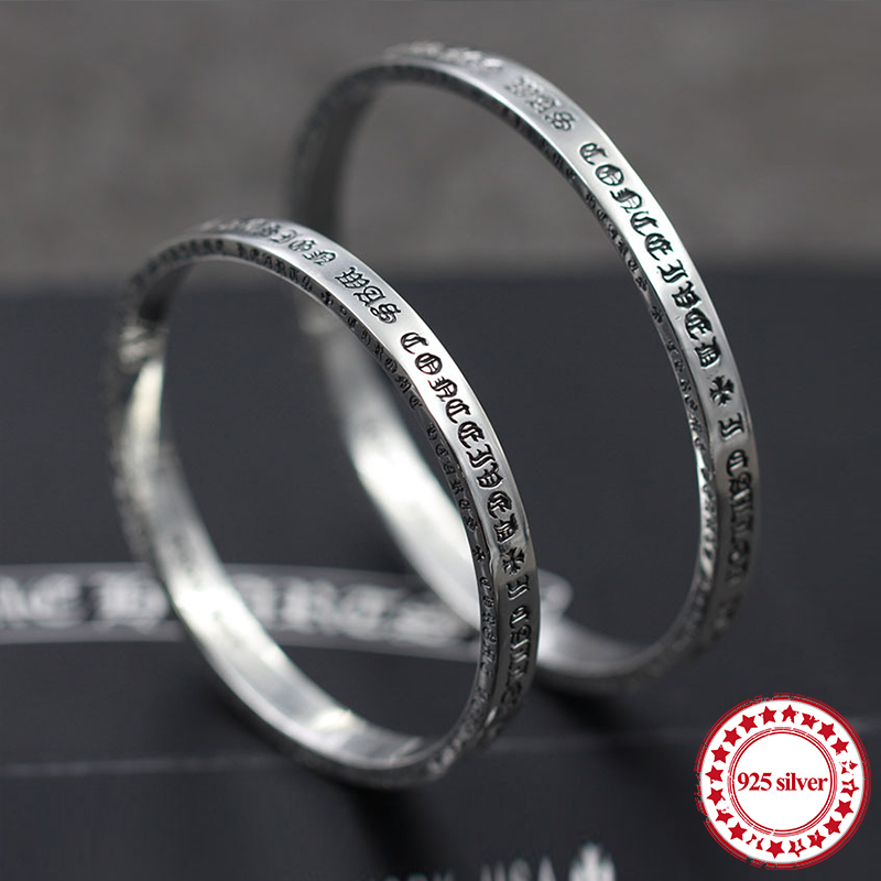 S925 sterling silver men's bracelet personality retro domineering fashion punk style hip hop letter shape gift to lover Bangles, Black
S925 sterling silver men's bracelet personality retro domineering fashion punk style hip hop letter shape gift to lover Bangles, Black