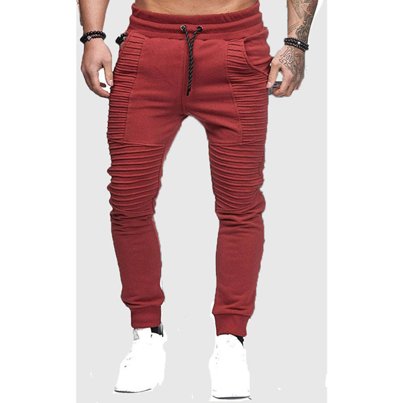 Men's Pleated Casual Pants Polyester, Loose Fit, Drawstring Waist, Streetwear Joggers, Black, Green, Gray, Navy Blue, Red - Fashion B3