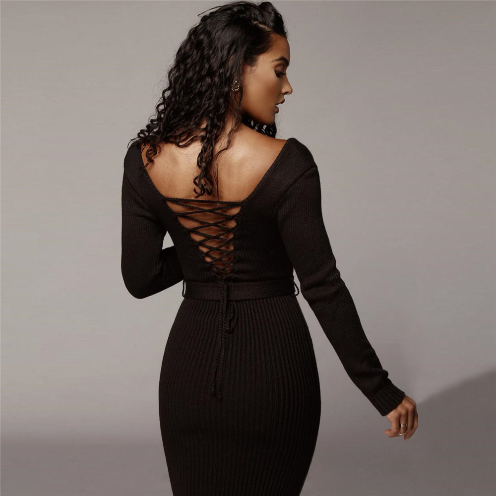 Casual Dresses Spring Autumn Solid Color Round Neck Belted Backless Bandage Long Sleeve Knit Dress Elegant Bodycon, Light blue
Casual Dresses Spring Autumn Solid Color Round Neck Belted Backless Bandage Long Sleeve Knit Dress Elegant Bodycon, Light blue
