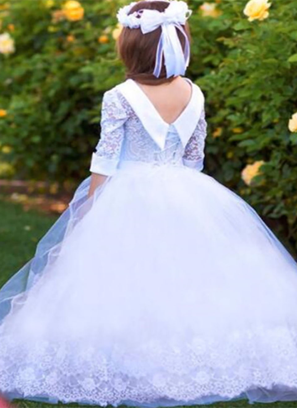 Beautiful Half Sleeve Lace Applique Flower Girl Dresses for Lace Up Tulle For Girls Birthday Party Princess Holy Communion Dress