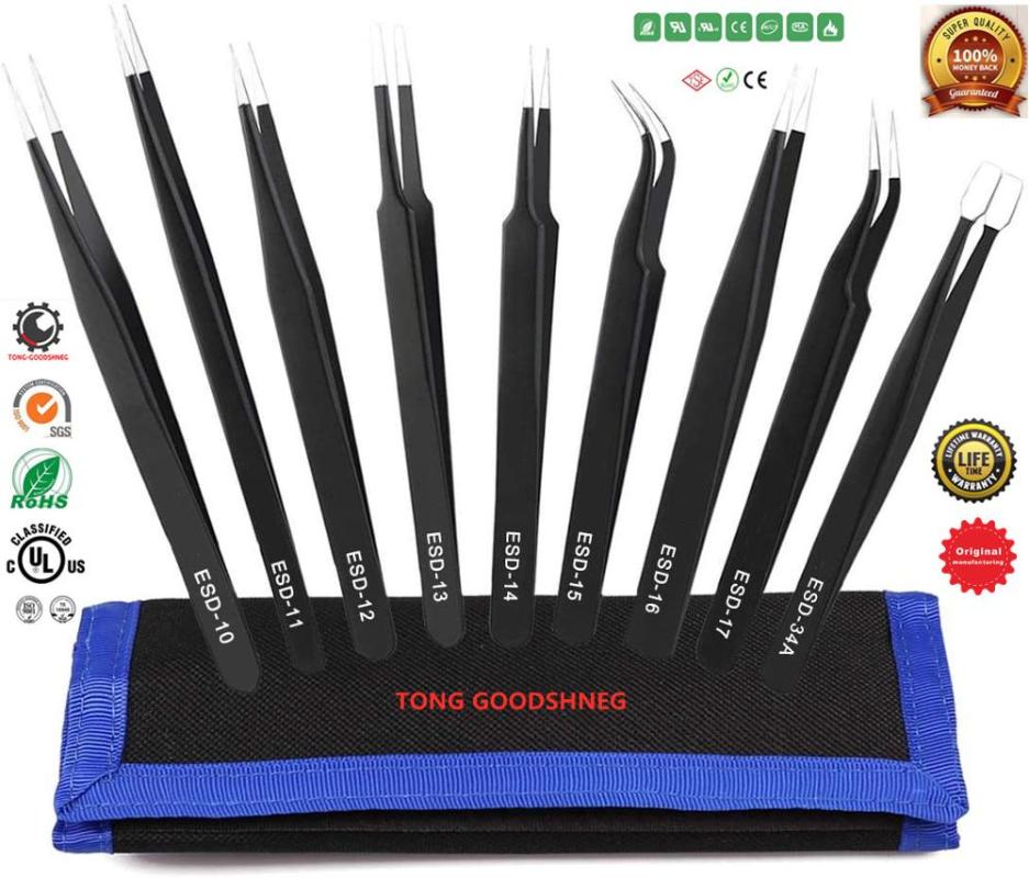 Tweezers Tools Kit, Precision Anti-static Set of Tweezers, Multi-standard Stainless Steel Tweezers with Storage Bag for Lab
Tweezers Tools Kit, Precision Anti-static Set of Tweezers, Multi-standard Stainless Steel Tweezers with Storage Bag for Lab
