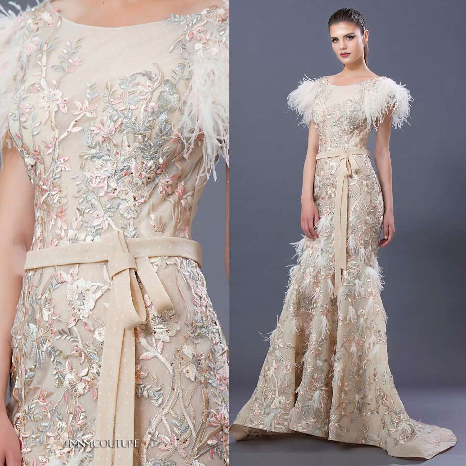 Luxury 2019 Feather Mermaid Evening Dresses With Sash Cap Sleeve Lace Appliqued Beaded Prom Gowns Arabic Sweep Train Formal Party Dress