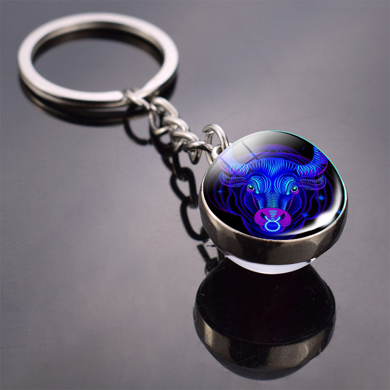 Glow In 12 Zodiac Sign Keychain Sphere Ball Crystal Key Rings Scorpio Leo Aries Constellation Birthday Gift for Women and Mens