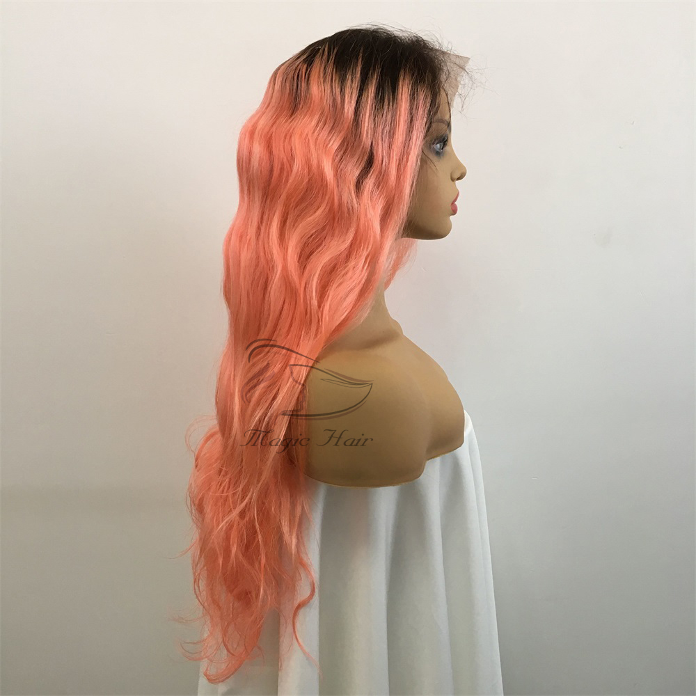 Full Lace Human Hair Wigs Brazilian Pink Color Human Hair Water Wave Thick Glueless Lace Front Wigs With Baby Hair