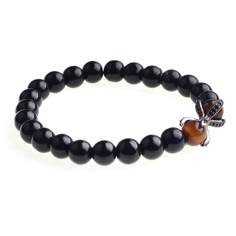 Black agate bracelet Micro inlaid zircon octagonal alloy bracelet men and women personality popular bracelet