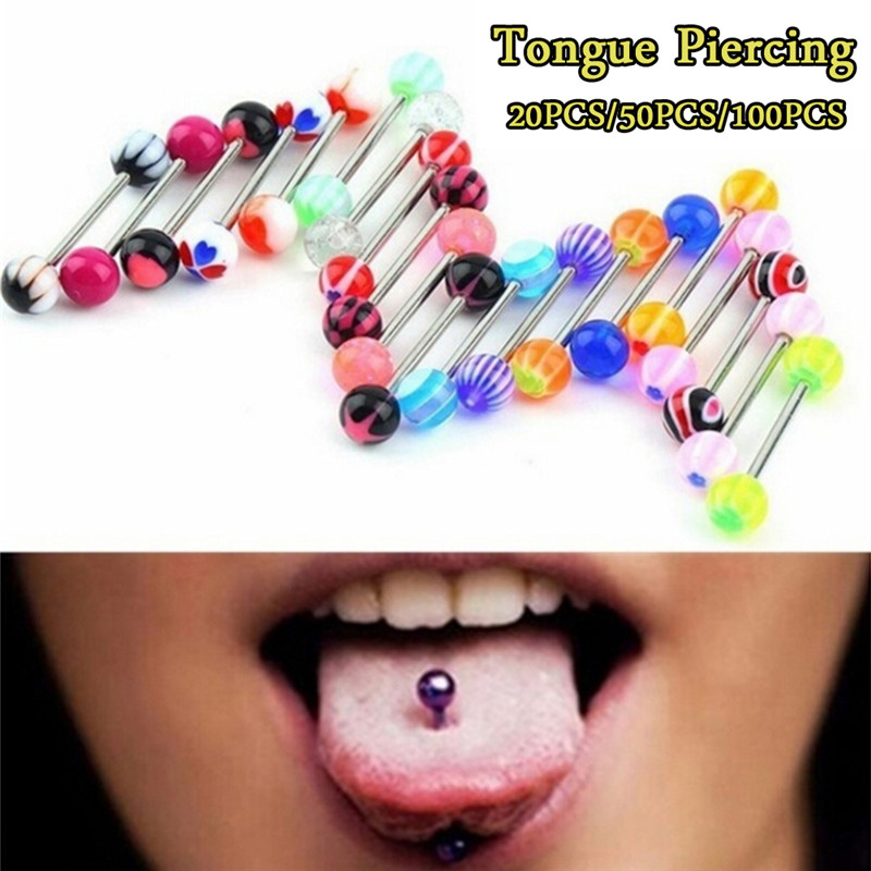 100pcsLot Body Jewelry Fashion Mixed Colors Tongue Tounge Rings Bars Barbell Tongue Piercing