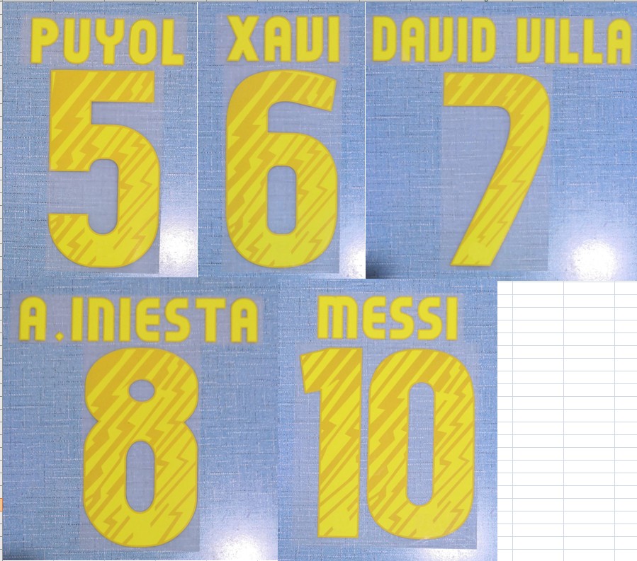 2010-2011 home Xavi Messi A.Iniesta David Villa Puyol nameset patch badge