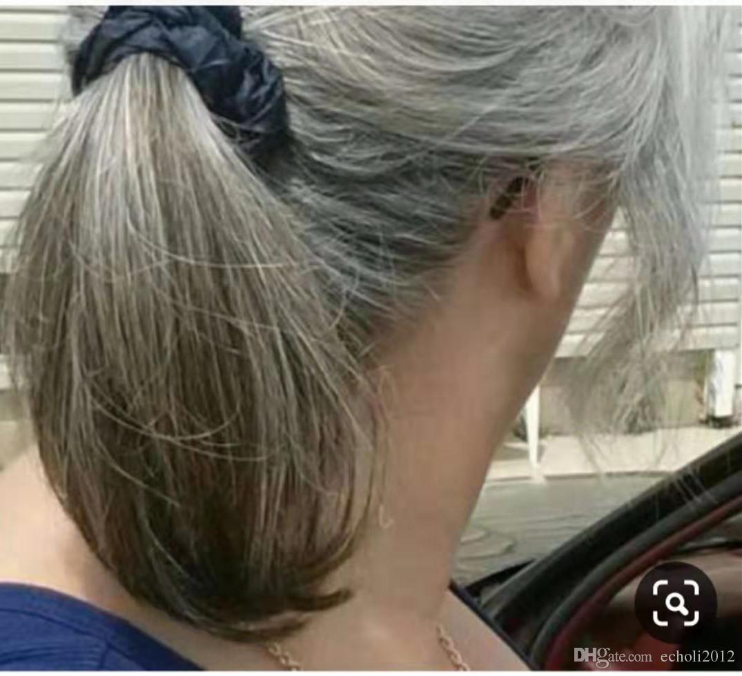 Silky straight grey hair ponytail hairpiece salt pepper Wraps with French braided european hair ponytail best quality 8A GRADE Silver grey