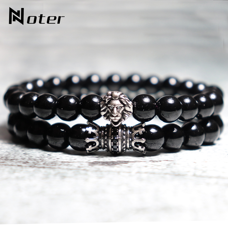 Noter 2pcs/pair Mens Bracelet Gothic Skull Braslet Natural Obsidian Stone Braclet King Lion Braslet For Lover Paired Brazalete 
Noter 2pcs/pair Mens Bracelet Gothic Skull Braslet Natural Obsidian Stone Braclet King Lion Braslet For Lover Paired Brazalete