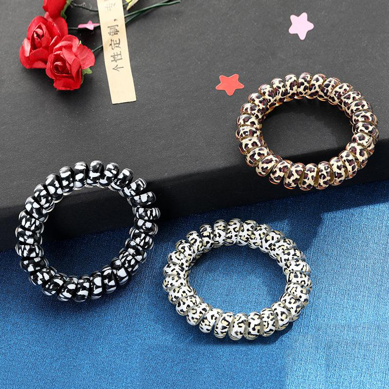 Girl Woman Leopard Telephone Wire Hairbands Hair Ties Girls Elastic Hair Bands Ring Rope Leopard Print Bracelet Stretchy Hair Ropes