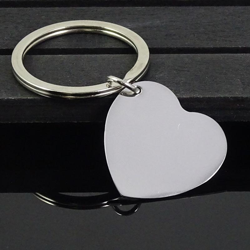 30pcs/Lot High Polished Blank Heart Stainless Steel Keychain Engravable Solid Dog Tag Keyring Car Key Chain Ring Jewelry Factory Price
