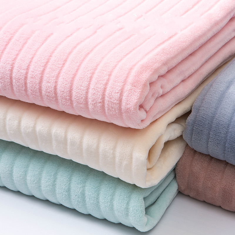 Width 70" Double Stripe Flannel Fabric Thickened Coral Plush Pajamas Blanket Home Clothes Material DIY Cloth By the Half Yard