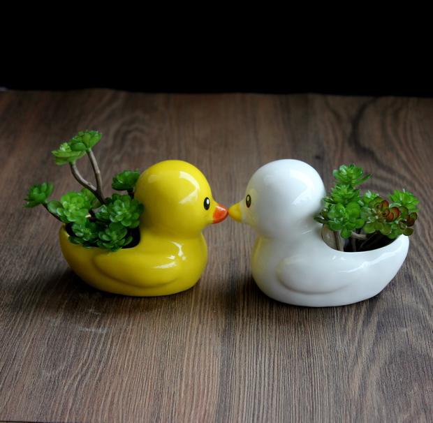 Little duck ceramic flower pot succulent planter decoration creative cute potted desktop home and garden decor ornaments
