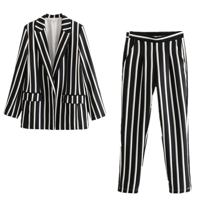 Women' suit pants suit new best spring and autumn Slim black and white striped ladies jacket Casual trousers set of two
Women' suit pants suit new best spring and autumn Slim black and white striped ladies jacket Casual trousers set of two