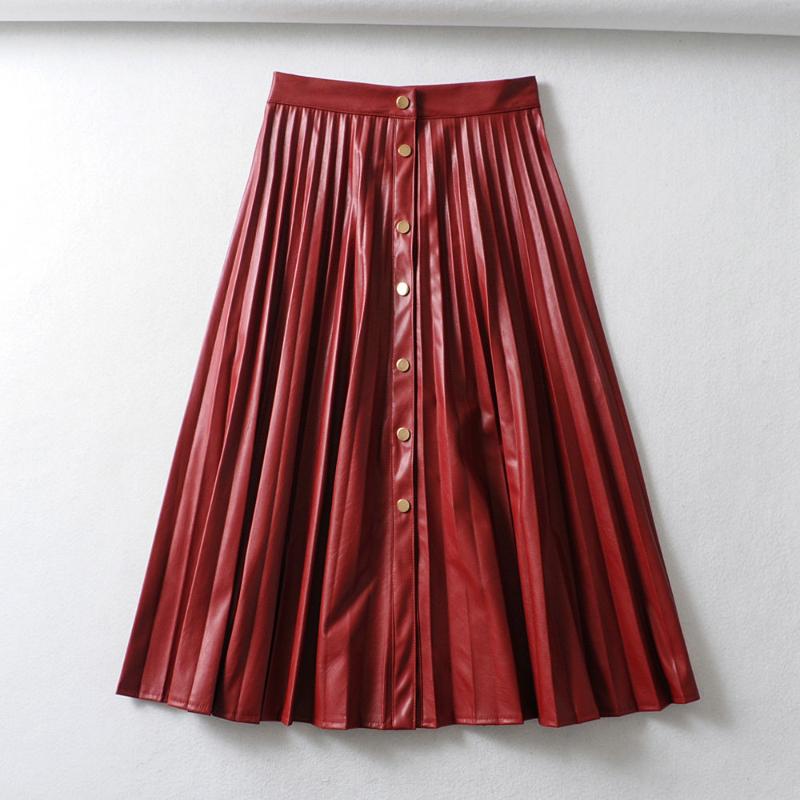 New Women elegant solid single breasted PU Leather pleated midi skirt faldas mujer ladies vestidos casual brand skirts QUN497, As pic qun497wf
New Women elegant solid single breasted PU Leather pleated midi skirt faldas mujer ladies vestidos casual brand skirts QUN497, As pic qun497wf