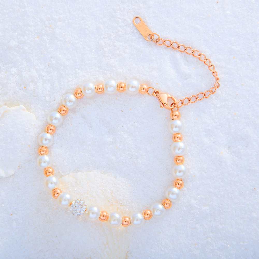 Charm Pearl Beaded Strands Bracelets Jewelry Stainless Steel 14K Gold Plated Women Girl's Gift