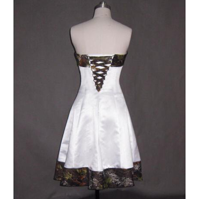 New Camo Weddings Camouflage Bridesmaid Dresses Custom Made Short White Girl Dresses Strapless Wedding Party Gowns