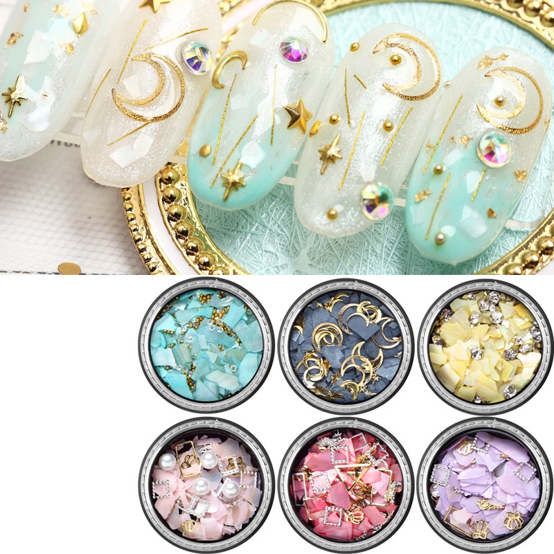 Nail natural colorful shell mixed star moon ornament rivet nail diamond water diamond metal paste Art Decoration DIY Tool
Nail natural colorful shell mixed star moon ornament rivet nail diamond water diamond metal paste Art Decoration DIY Tool